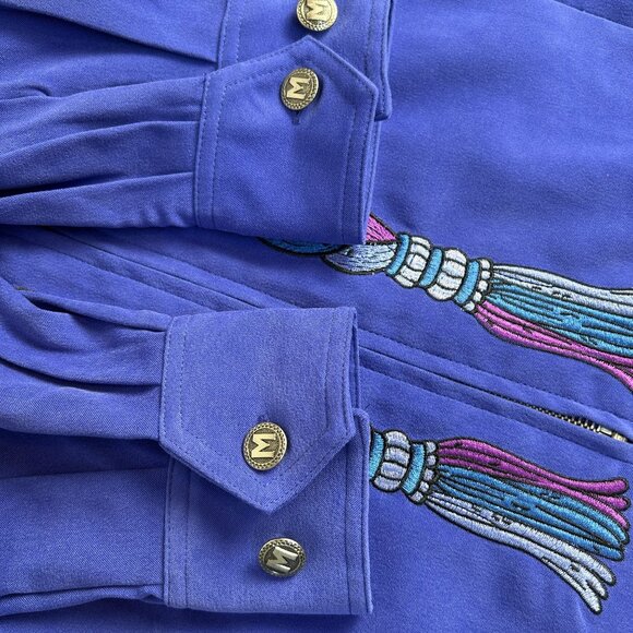 Vintage Bob Mackie Wearable Art Womens Small Blue Embroidered Braids Zip Jacket - Picture 9 of 9